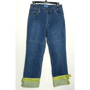 The Denim Tailor Jeans Bootcut Womens 8. Blue Embellished Cuffed Accents